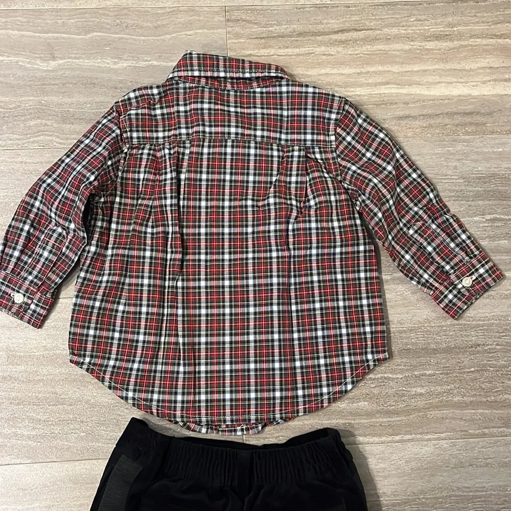 Ralph Lauren Baby Formal Plaid Dress Shirt & Velvet Tuxedo Pant Set